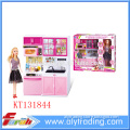 Plastic kids cooking game kitchen toy with doll with light and music